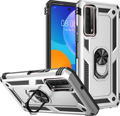Image de Étui pour Huawei P Smart 2021 étui de protection militaire double couche avec support d'anneau et support Argent