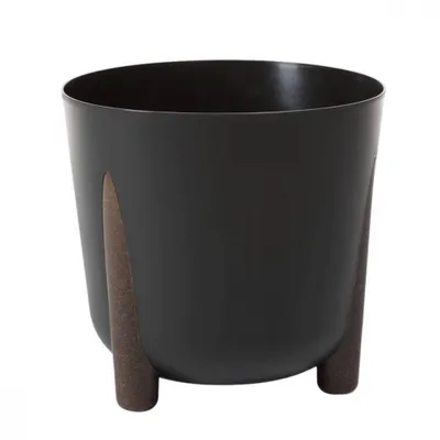 Obrázek produktu pro LAMELA Frida Eco Recycled Květináč kulatý 30 cm na nožkách černý matný s dřevěným vzhledem