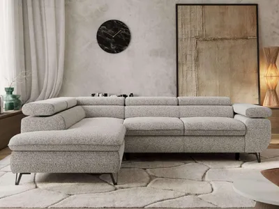 Produktbild von Couch mit Schlaffunktion L-form Ecksofa Wohnzimmersofa mit Einstellbare Kopfstützen - PABLO L - Struktur - Hellgrau - Links