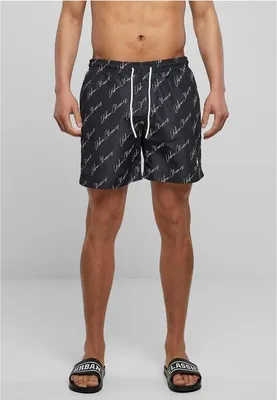 Zdjęcie produktu dla Pánské kraťasy Urban Classics Pattern Swim Shorts blackscriptlogo - S