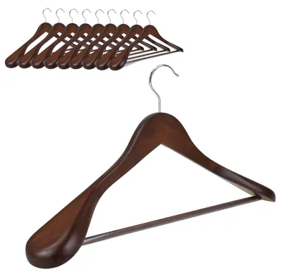 Holzkleiderbügel 10er-Pack, breite Schultern, drehbarer Haken