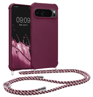 Produktbild von kwmobile Necklace Case kompatibel mit Google Pixel 9 Pro XL Hülle - Cover mit Kordel zum Umhängen - Silikon Schutzhülle Bordeaux Violett