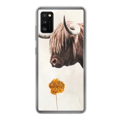 Produktbild von MuchoWow® Handyhülle Schutzhülle Hülle für Samsung Galaxy A41 Schottischer Highlander - Vintage - Blume Silikon Softcase Handy Hülle - Mobiltelefon