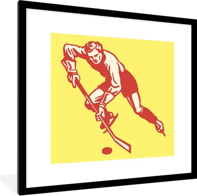Produktbild von MuchoWow® Gerahmtes Poster Eine muskulöse Illustration eines dribbelnden Eishockeyspielers 40x40 cm - Poster mit Schwarzem Bilderrahmen Wandposter Rahmen Foto Bilder - Poster - Plakat im Rahmen