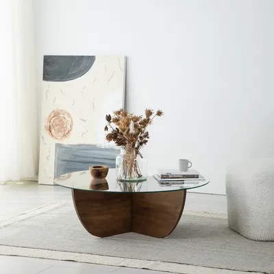 Produktbild von Skye Decor, Lily Wood - Walnut, Couchtisch, 100 % gehärtetes Glas, Nussbaum, 90 x 90 x 30 cm