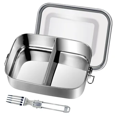 Immagine prodotto di Contenitore per pranzo - Acciaio inox - 1200 ml - A prova di perdite - Con scomparti
