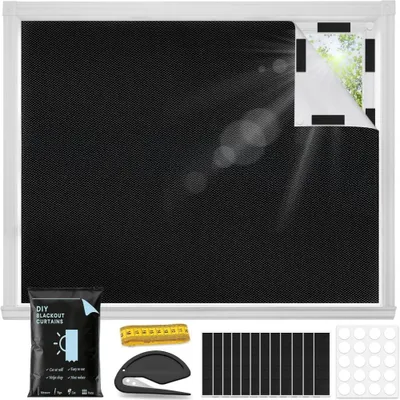 Produktbild von Fenster Verdunkelung 300x148 cm Verdunklungsrollo ohne Bohren aus 420D Oxford, Tragbares Rollo mit Klettband für Mietwohnung Reise Tragbares
