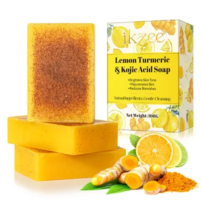 Immagine prodotto di Sapone alla curcuma Sapone all'acido kojico Sapone al limone Sapone per il viso Schiarente, 3x 100 g