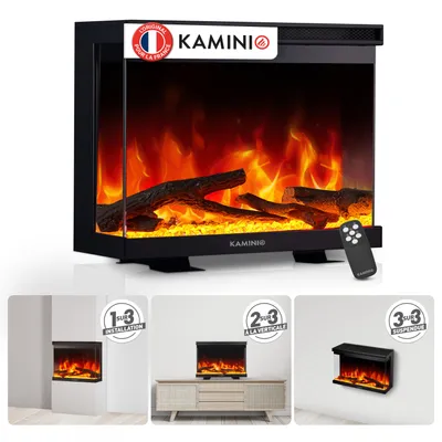 Image de Cheminée électrique KAMINIO LEA - Cheminée électrique 3 en 1 avec vue panoramique, chauffage, effet flamme 3D, 12 couleurs de flamme, télécommande - 30 pouces, Image générée par une IA