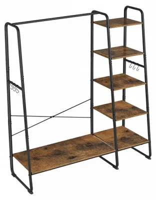 Obrázek produktu pro Věšák na oblečení - stojan na oděvy - 120 x 45 x 160 cm - 6 háčků - dřevěná konstrukce - snadná montáž - vintage hnědá barva