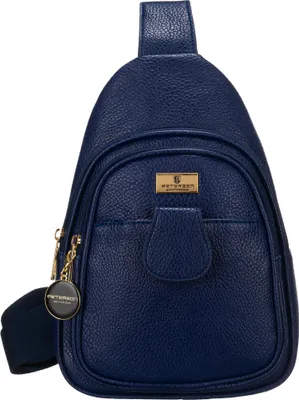 Zdjęcie produktu dla Mała miejska saszetka damska na ramię lub przez ramię crossbody granatowa ze złotymi okuciami  Peterson
