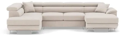 Image de Best Mobilier Baoji - Canapé panoramique d'angle gauche 7 places convertible avec têtières et coffre en velours côtelé , Beige