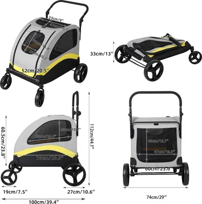 Produktbild von Hunde Buggy Hundewagen - Größe L - Für Große Hunde - 4 Räder - Faltbar - Atmungsaktiv - Bis 55 kg
