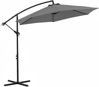 Productafbeelding van Terrassescherm met handkurbel, traploos verstelbaar, diameter 350 cm, grijs. Waterafstotende bekleding met UV-bescherming 50+, 360° draaibaar. Handkurbelparasol, geschikt voor terras, balkon en tuin. Balkonparasol