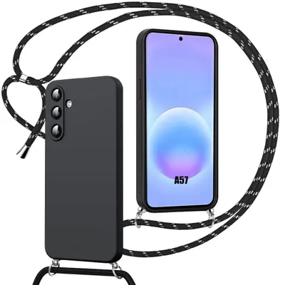 Image de Coque pour Samsung Galaxy A57 5G, Protection Silicone Anti-Rayure Antichoc avec Cordon Noir