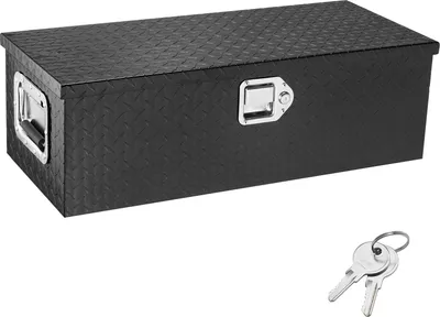 Image de SucceBuy 30 "x13 "x9,6" Caisse à outils robuste en aluminium pour le plateau de chargement, caisse de rangement avec plaque en diamant et poignée latérale et clés de serrure pour pick-up, camping-car, remorque - Noir