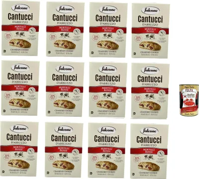 Produktbild von Falcone Cantucci ai mirtilli rossi , Mandelgebäck mit Preiselbeeren / Cranberry, Kekse mit Preiselbeeren aus Italien, insgesamt Gebäckstücke, 12x 200g + Italian Gourmet polpa 400g