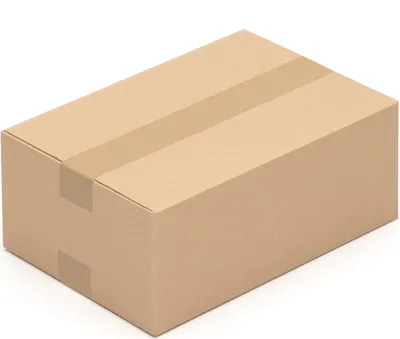 A brown cardboard box with tape on a white background.