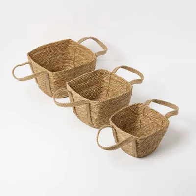 Produktbild von HOMESCAPES 3er-Set Aufbewahrungskörbe in 3 Größen - Flechtkörbe aus Wasserhyazinthe