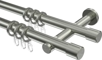 Produktbild von Interdeco Gardinenstange / Vorhangstange Edelstahl, Typ Trend Santo (Kappe), 20 mm Ø 2-läufig, 600 cm