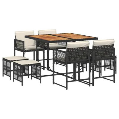Produktbild von vidaXL 9-tlg. Garten-Essgruppe mit Kissen Schwarz Poly Rattan