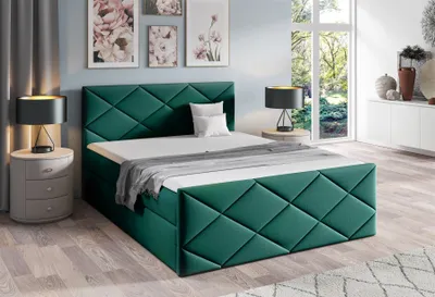 Produktbild von Boxspringbett Schlafzimmerbett KOSMOS 160x220cm Stoff Monolith Grün