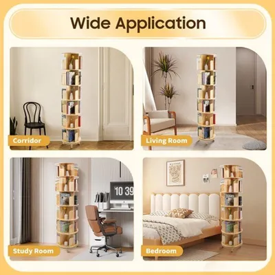 Image de Étagère rotative pour livres - 360 degrés - Bibliothèque sur pied multifonctionnelle - Bois - Organisateur