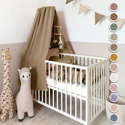Imagen del producto de Dosel para cuna Beige oscuro con aplicación dorada, sin barra - Muselina