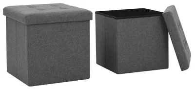 Imagen del producto de Juego de 2 taburetes plegables para almacenamiento, color gris oscuro