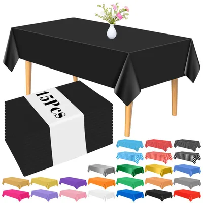 15er-Pack schwarze Tischdecke, 137 x 274 cm, rechteckig, für Partys