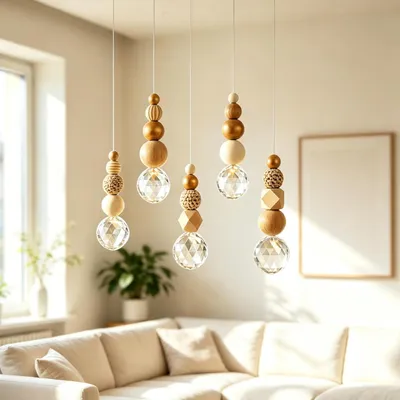 Produktbild von Sonnenfänger 5 Stück, 30 mm, Kristallkugel mit Holzperlen, für Fensterdekoration