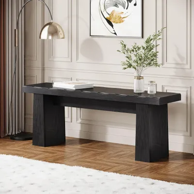 Image de Banc d'entrée en bois Tribesigns, banc de salle à manger en bois de 120 cm de long avec un piètement robuste, pour la salle à manger, la chambre, le salon, le couloir et la cuisine