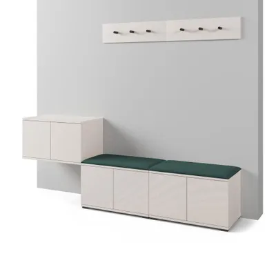 Produktbild von Garderoben-Set Napoli version 8 mit Schuhregal und Polsterplatten, Ideal für Flur und Eingangsbereich (Cashmere, Trinity 28)