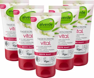 Produktbild von 5 x alverde Naturkosmetik - Tagescreme / Gesichtscreme Vital Bio-Lupinen-Peptide (5 x 50 ml)