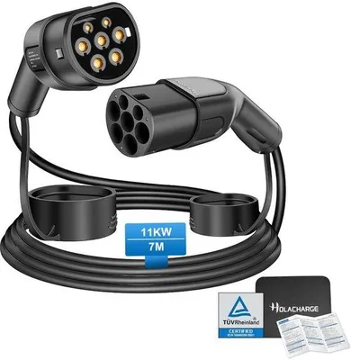 Productafbeelding van Oplaadkabel 11 kW type 2 3-fasig - 7m zwart - - geschikt voor elektrische auto