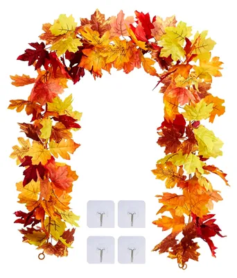 Produktbild von 2 Stück Herbstgirlande mit Ahornblättern - 176 cm pro Stück, Girlande für Innen- und Außenbereich, Hochzeit, Erntedankfest, Abendessen, Party, Kamin, Weihnachtsdekoration