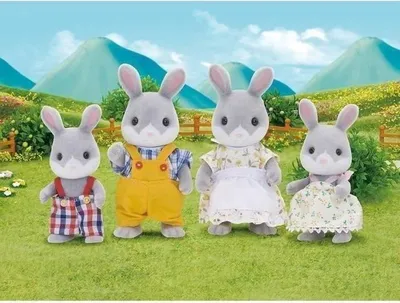 Produktbild von Sylvanian Families Graukaninchen Familie, 4 Figuren, Mama Papa Sohn Tochter, ab 3 Jahren