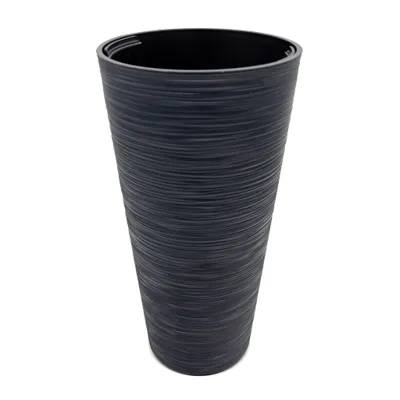 Produktbild von Garten Blumentopf konisch aus Kunststoff in anthrazit - 58 x 30 cm - Rillen Design Pflanzkübel mit Einsatz - Blumenkübel Pflanzsäule Blumen Übertopf wetterfest für Außen Balkon Terrasse