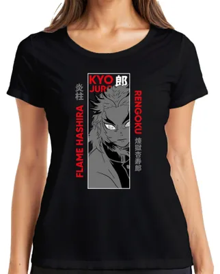 Obrázek produktu pro Dámské tričko Kyojuro Rengoku Flame Hashira Kimetsu no Yaiba Anime Gift, černá, M