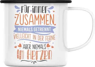 Produktbild von Trendation - Fernbeziehung Geschenk für Ihn Sie Emaille Tasse mit Spruch Valentinstag Geburtstag Geschenk Freund (Schwarz)