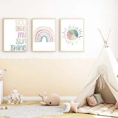 Produktbild von You are my Sunshine 3er Set Bilder Regenbogen Boho Kinderzimmer Deko DIN A4 Poster Babyzimmer Wandbilder
