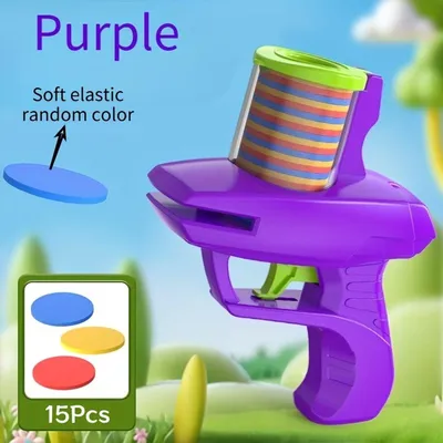 Produktbild von Schaumstoff Frisbee Launcher für Kinder, UFO Wurfscheiben Spielzeug mit 15 Schaumstoffscheiben, Lila