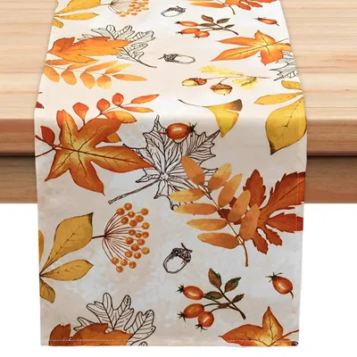 Produktbild von Herbst-Tischläufer Aus Leinen 1 Stück, Ahornblatt-Motiv 33 x 183 cm, Moderne Tischdekoration Für Küche Und Festlichkeiten