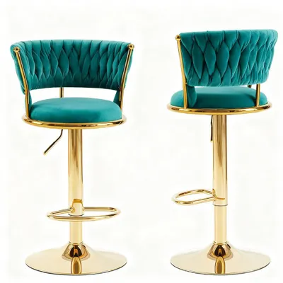 Image de Lot de 2 tabourets de bar en velours avec dossier, pivotants à 360°, réglables en hauteur, tabourets de bar pour cuisine et bar à domicile, vert