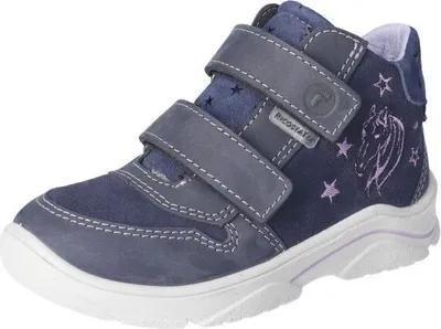 Produktbild von RICOSTA Boots FANNI von PEPINO mit Pferdemotiv und Sternchen echt Leder Velour Klettverschluss Microfaserfutter Mädchen nautic Blau Größe 28