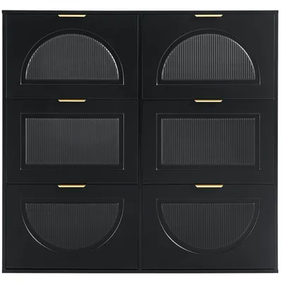 Produktbild von Merax Schuhschrank Schuhablage mit 6 Klappen, Schuhkipper Schuhkommode, Schmal Schuhregal für Flur & Eingangsbereich, 118×115×25 cm, Schwarz