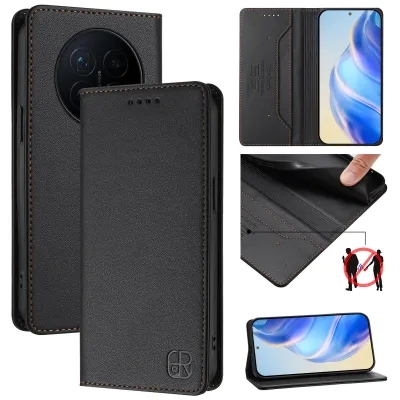 Image de Etui en cuir pour Honor Magic8, étui à rabat avec fentes pour cartes, portefeuille et support Noir