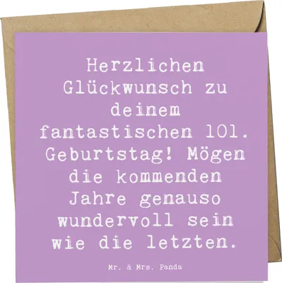 Produktbild von Mr. & Mrs. Panda faltkarte Spruch 101. Geburtstag - Lavendeltraum - Geschenk, Grußkarte, besondere Feier, anlasskarte, doppelkarte, Glückwunschkarte, Karten, Meilenstein