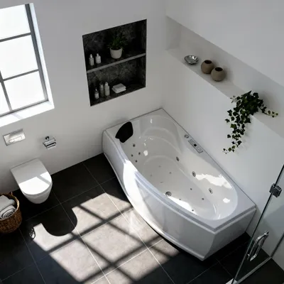 Produktbild von Caribia LUXUS Whirlpool Badewanne Mini Corner Premium / 160x90 Rechts - 17 Massagedüsen, Viega Trio Ab & Überlauf, 2x große LED, Bluetooth & Radio und Touchpanel