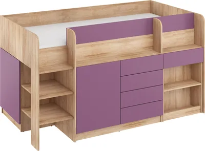 Zdjęcie produktu dla Łóżko z biurkiem Smile L (lewe) 90x200 cm Meble dziecięce Zestawy sypialniane Łóżko piętrowe Łóżko piętrowe dąb sonoma / fioletowy